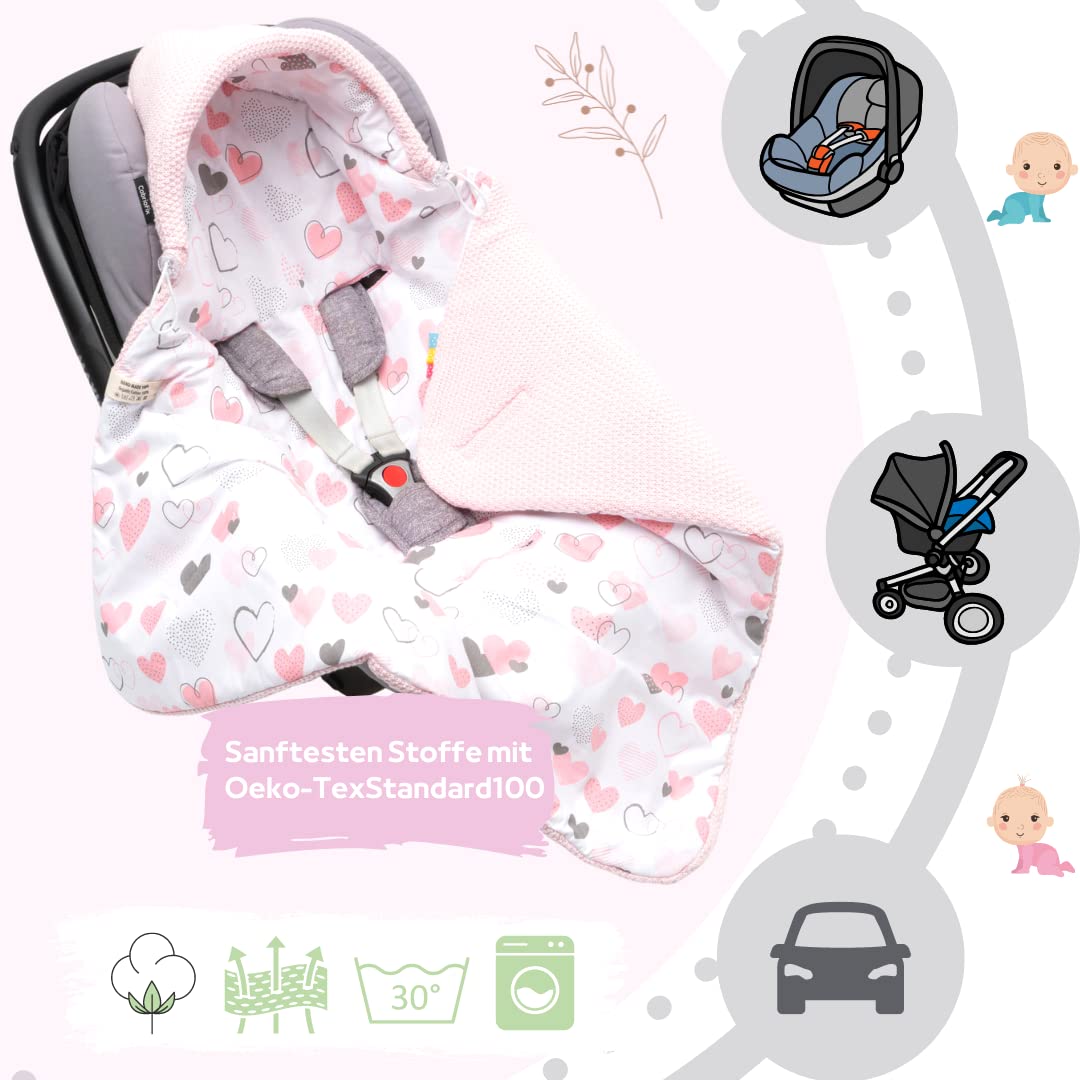 Baby Einschlagdecke Babyschale Winter Strickdecke Kinderwagendecke Fußsack Baby 100% Baumwolle mit Füllung Universal für Kinderwagen Buggys Frühling Maxi Cosi 3 Punkt Gurt Beige Grau(39) (Senfgelb)