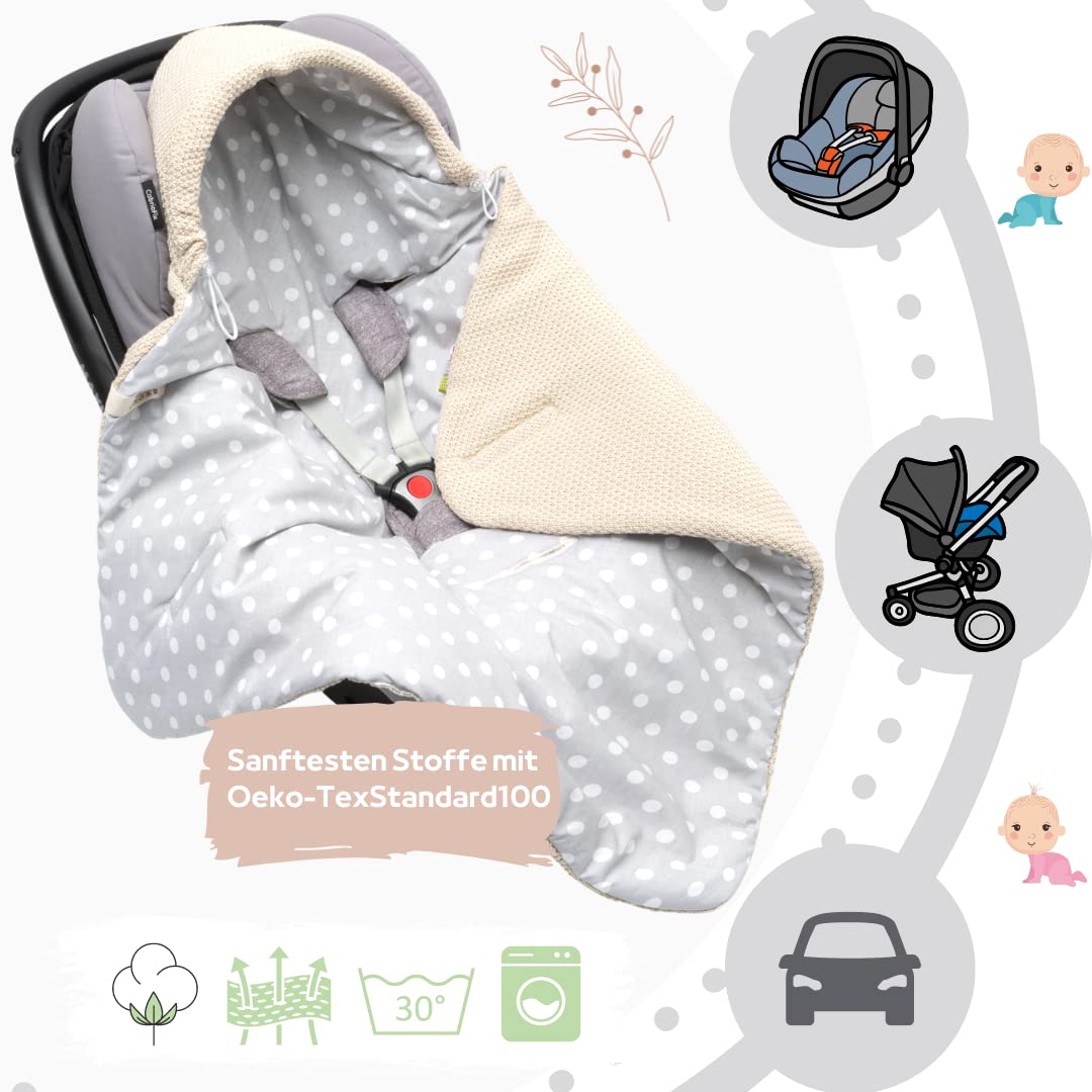 Baby Einschlagdecke Babyschale Winter Strickdecke Kinderwagendecke Fußsack Baby 100% Baumwolle mit Füllung Universal für Kinderwagen Buggys Frühling Maxi Cosi 3 Punkt Gurt Beige Grau(39) (Senfgelb)