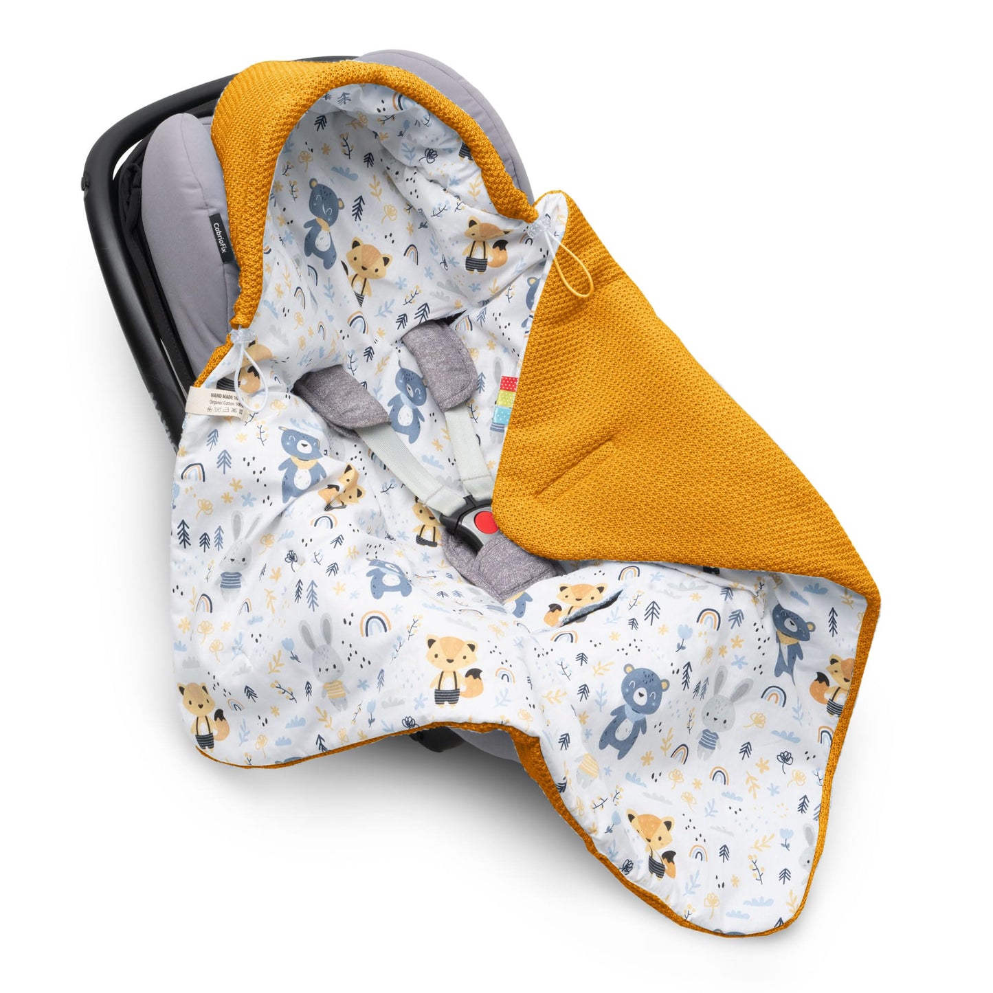 Baby Einschlagdecke Babyschale Winter Strickdecke Kinderwagendecke Fußsack Baby 100% Baumwolle mit Füllung Universal für Kinderwagen Buggys Frühling Maxi Cosi 3 Punkt Gurt Beige Grau(39) (Senfgelb)