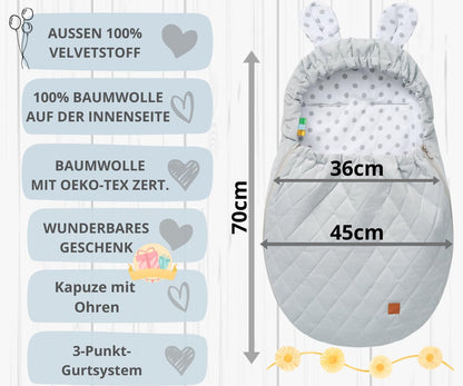 Mikos Swaddling Blanket Baby Seat Autumn Winter with Hood for Newborns for Child Seat Pram Car Seat e.g. for Maxi-Cosi, 3-Point Harness, Swaddling Bag for Babies, Child Car Seat (51