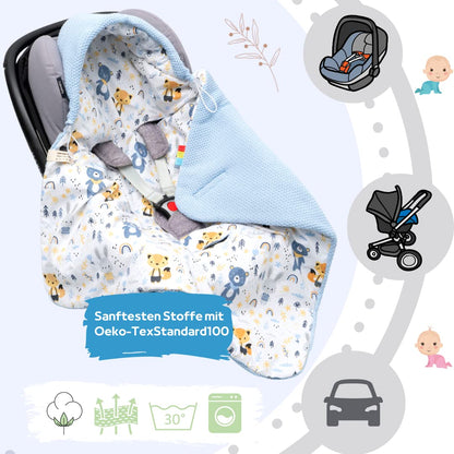 Baby Einschlagdecke Babyschale Winter Strickdecke Kinderwagendecke Fußsack Baby 100% Baumwolle mit Füllung Universal für Kinderwagen Buggys Frühling Maxi Cosi 3 Punkt Gurt Beige Grau(39) (Senfgelb)