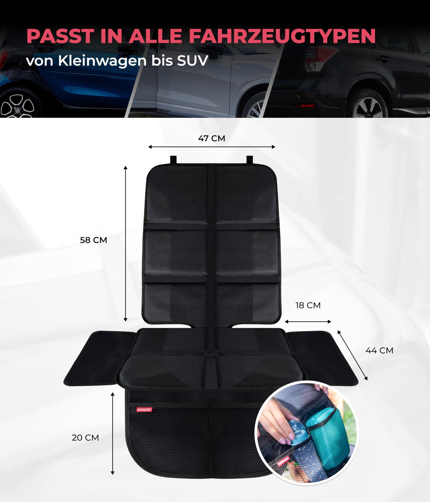 HerzensKind® Kindersitzunterlage Auto – Rutschfester & wasserabweisender Sitzschoner Auto Kindersitz mit ISOFIX – Universell passend für Leder- & Stoffsitze