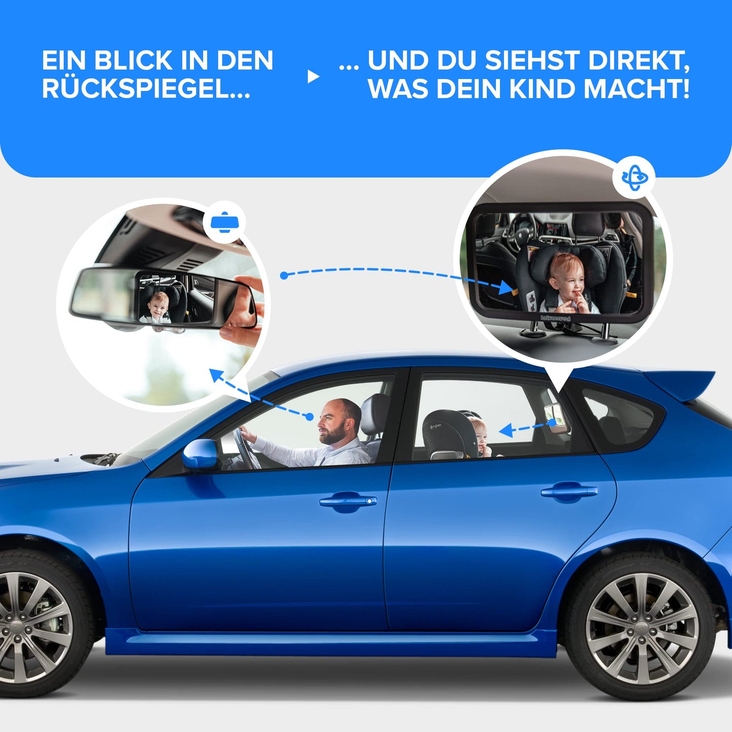 HerzensKind XXL Autospiegel für Babys im Rücksitz. 25% größer für perfekte Übersicht. Rücksitzspiegel mit mattem Finish ohne Einzelteile