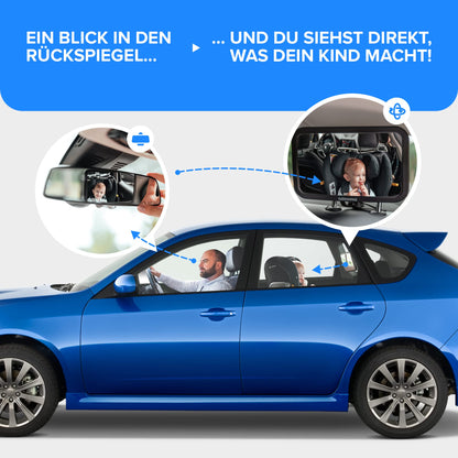 HerzensKind XXL Autospiegel für Babys im Rücksitz. 25% größer für perfekte Übersicht. Rücksitzspiegel mit mattem Finish ohne Einzelteile