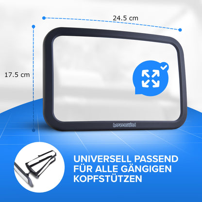 HerzensKind XXL Autospiegel für Babys im Rücksitz. 25% größer für perfekte Übersicht. Rücksitzspiegel mit mattem Finish ohne Einzelteile
