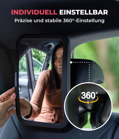 HerzensKind XXL Autospiegel für Babys im Rücksitz. 25% größer für perfekte Übersicht. Rücksitzspiegel mit mattem Finish ohne Einzelteile