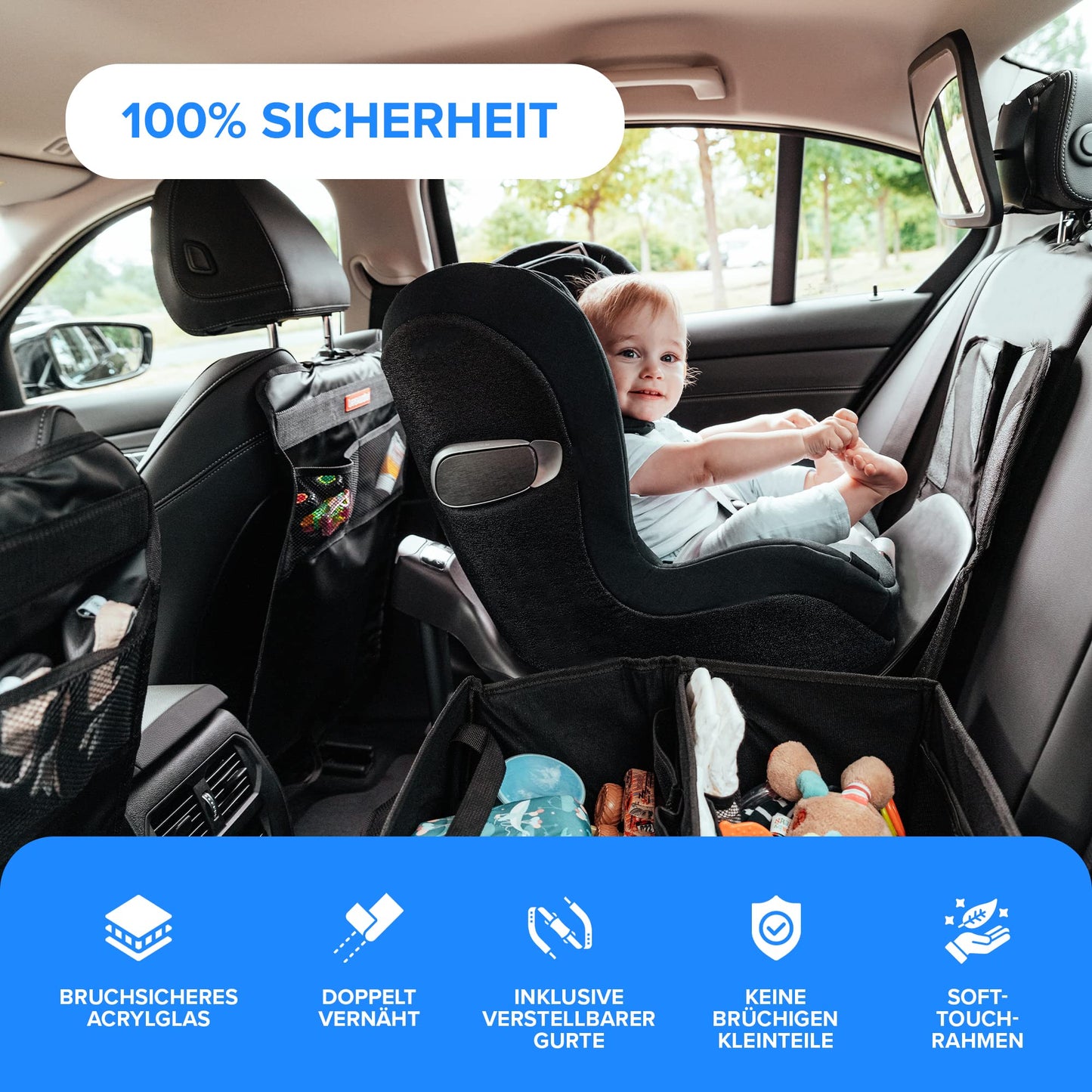 HerzensKind XXL Autospiegel für Babys im Rücksitz. 25% größer für perfekte Übersicht. Rücksitzspiegel mit mattem Finish ohne Einzelteile