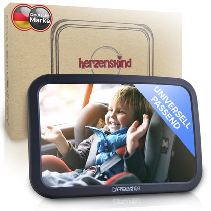 HerzensKind XXL Autospiegel für Babys im Rücksitz. 25% größer für perfekte Übersicht. Rücksitzspiegel mit mattem Finish ohne Einzelteile
